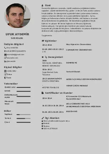 Sosyolog Cv Örnekleri cv indir